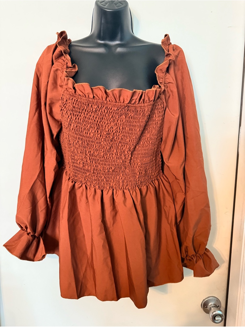 SHEIN Rust Smocked Peasant Blouse 2XL